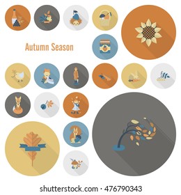 Set of Flat Autumn Icons. Simple and Minimalistic Style. Vector