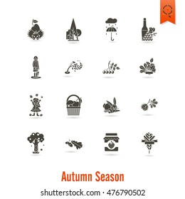 Set of Flat Autumn Icons. Simple and Minimalistic Style. Vector