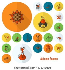Set of Flat Autumn Icons. Simple and Minimalistic Style. Vector