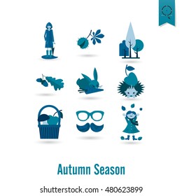 Set of Flat Autumn Icons. Simple and Minimalistic Style. Vector