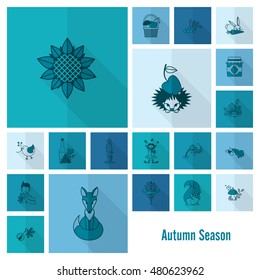 Set of Flat Autumn Icons. Simple and Minimalistic Style. Vector