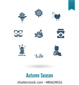 Set of Flat Autumn Icons. Simple and Minimalistic Style. Vector