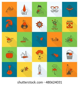 Set of Flat Autumn Icons. Simple and Minimalistic Style. Vector
