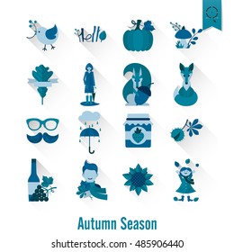 Set of Flat Autumn Icons. Simple and Minimalistic Style. Vector