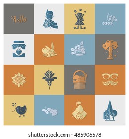 Set of Flat Autumn Icons. Simple and Minimalistic Style. Vector