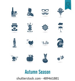 Set of Flat Autumn Icons. Simple and Minimalistic Style. Vector
