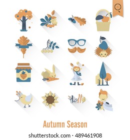 Set of Flat Autumn Icons. Simple and Minimalistic Style. Vector