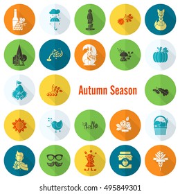 Set of Flat Autumn Icons. Simple and Minimalistic Style. Vector