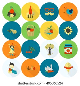 Set of Flat Autumn Icons. Simple and Minimalistic Style. Vector