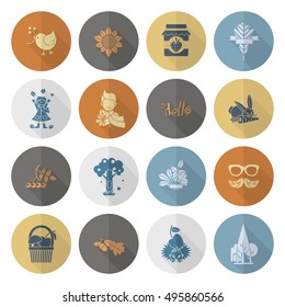 Set of Flat Autumn Icons. Simple and Minimalistic Style. Vector