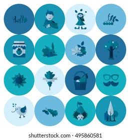 Set of Flat Autumn Icons. Simple and Minimalistic Style. Vector
