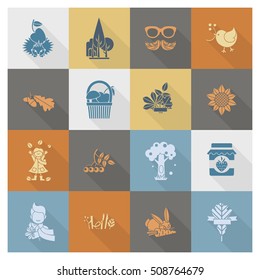 Set of Flat Autumn Icons. Simple and Minimalistic Style. Vector