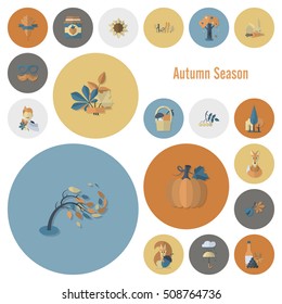 Set of Flat Autumn Icons. Simple and Minimalistic Style. Vector