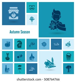 Set of Flat Autumn Icons. Simple and Minimalistic Style. Vector