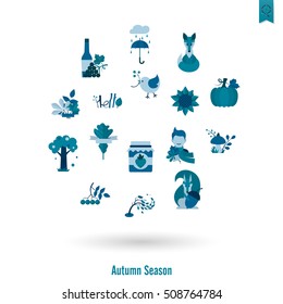 Set of Flat Autumn Icons. Simple and Minimalistic Style. Vector
