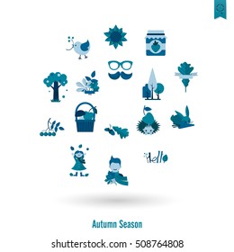Set of Flat Autumn Icons. Simple and Minimalistic Style. Vector