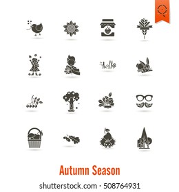 Set of Flat Autumn Icons. Simple and Minimalistic Style. Vector