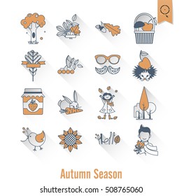 Set of Flat Autumn Icons. Simple and Minimalistic Style. Vector