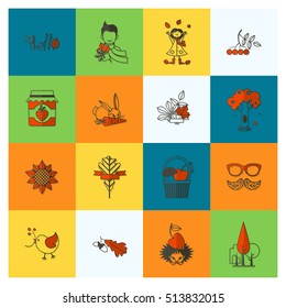 Set of Flat Autumn Icons. Simple and Minimalistic Style. Vector