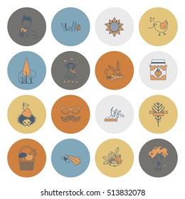 Set of Flat Autumn Icons. Simple and Minimalistic Style. Vector
