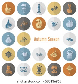 Set of Flat Autumn Icons. Simple and Minimalistic Style. Vector