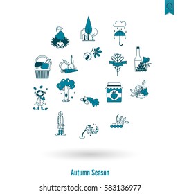 Set of Flat Autumn Icons. Simple and Minimalistic Style. Vector