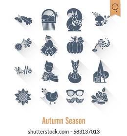 Set of Flat Autumn Icons. Simple and Minimalistic Style. Vector