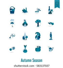Set of Flat Autumn Icons. Simple and Minimalistic Style. Vector
