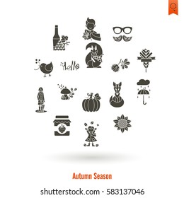 Set of Flat Autumn Icons. Simple and Minimalistic Style. Vector