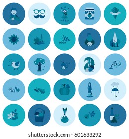 Set of Flat Autumn Icons. Simple and Minimalistic Style. Vector
