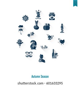 Set of Flat Autumn Icons. Simple and Minimalistic Style. Vector