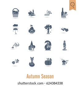 Set of Flat Autumn Icons. Simple and Minimalistic Style. Vector