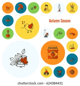 Set of Flat Autumn Icons. Simple and Minimalistic Style. Vector