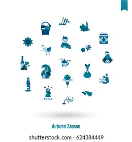Set of Flat Autumn Icons. Simple and Minimalistic Style. Vector