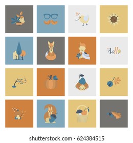 Set of Flat Autumn Icons. Simple and Minimalistic Style. Vector