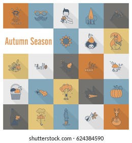 Set of Flat Autumn Icons. Simple and Minimalistic Style. Vector