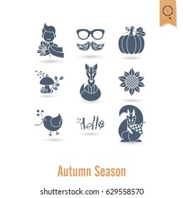 Set of Flat Autumn Icons. Simple and Minimalistic Style. Vector