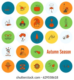 Set of Flat Autumn Icons. Simple and Minimalistic Style. Vector