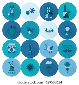 Set of Flat Autumn Icons. Simple and Minimalistic Style. Vector