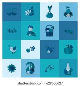 Set of Flat Autumn Icons. Simple and Minimalistic Style. Vector