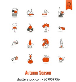 Set of Flat Autumn Icons. Simple and Minimalistic Style. Vector