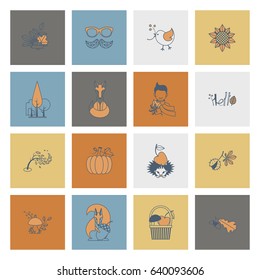 Set of Flat Autumn Icons. Simple and Minimalistic Style. Vector