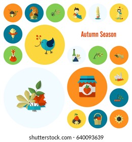 Set of Flat Autumn Icons. Simple and Minimalistic Style. Vector