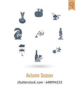 Set of Flat Autumn Icons. Simple and Minimalistic Style. Vector