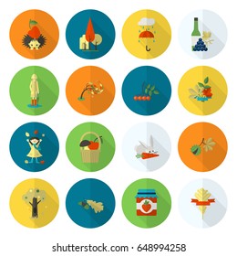 Set of Flat Autumn Icons. Simple and Minimalistic Style. Vector