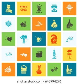 Set of Flat Autumn Icons. Simple and Minimalistic Style. Vector