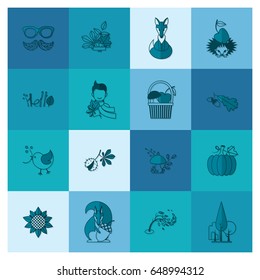 Set of Flat Autumn Icons. Simple and Minimalistic Style. Vector