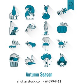 Set of Flat Autumn Icons. Simple and Minimalistic Style. Vector