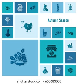 Set of Flat Autumn Icons. Simple and Minimalistic Style. Vector