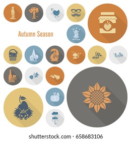 Set of Flat Autumn Icons. Simple and Minimalistic Style. Vector